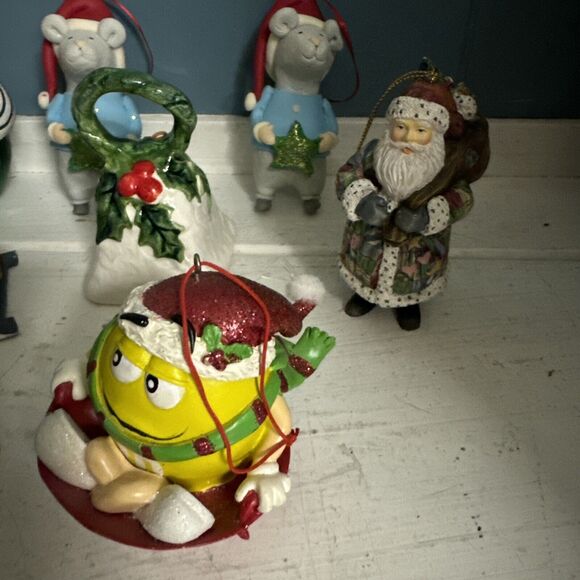 Vtg 8 Ornament LOT Lefton Star Man M&M LANG CHRISTMAS ORNAMENT PATCHWORK SANTA - Picture 5 of 9